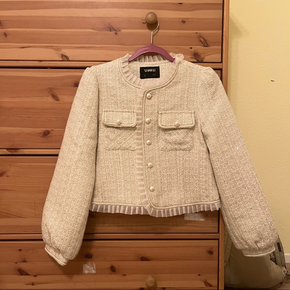 Women’s Thick Cream Sparkly Button Sequins Blazer Size M